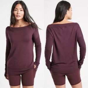 Athleta Barre Off-Shoulder Cabernet Sweatshirt XS tall